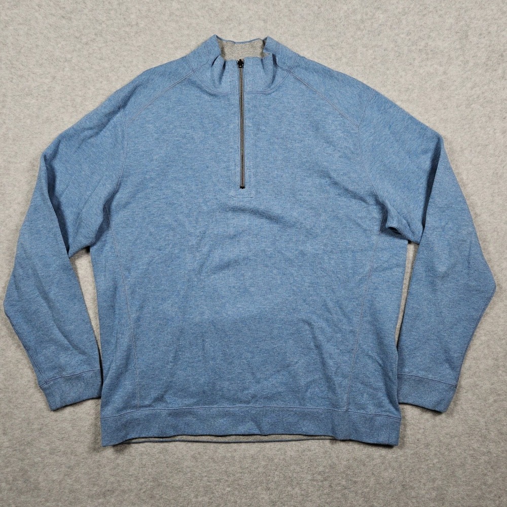 Tommy Bahama (Men's XL) Blue Gray 1/4 Quarter Zip Reversible Pullover Sweater